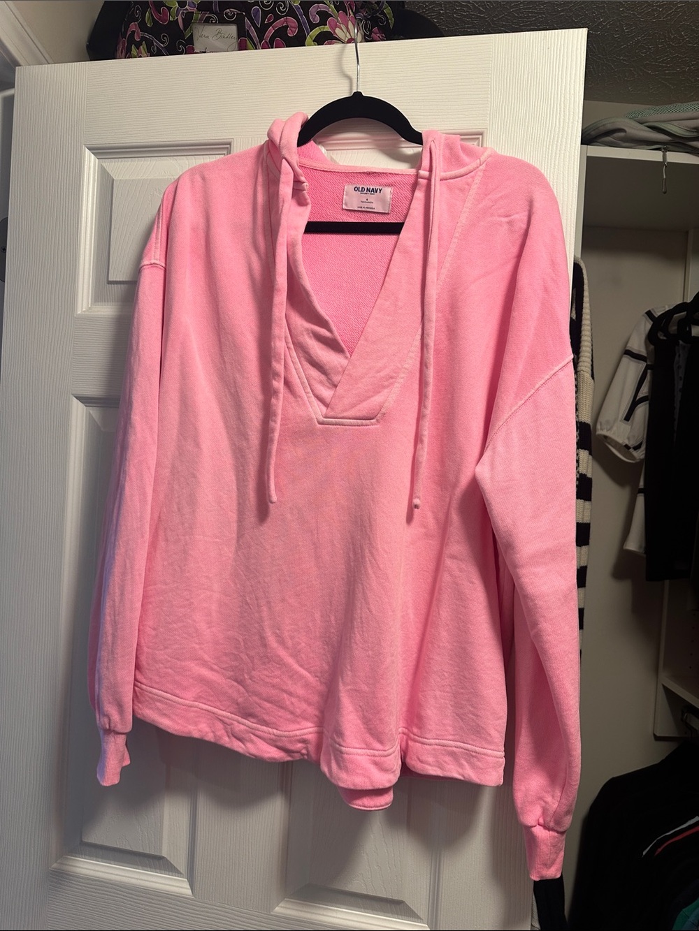 Old Navy Light Pink V-Neck Drawstring Hoodie